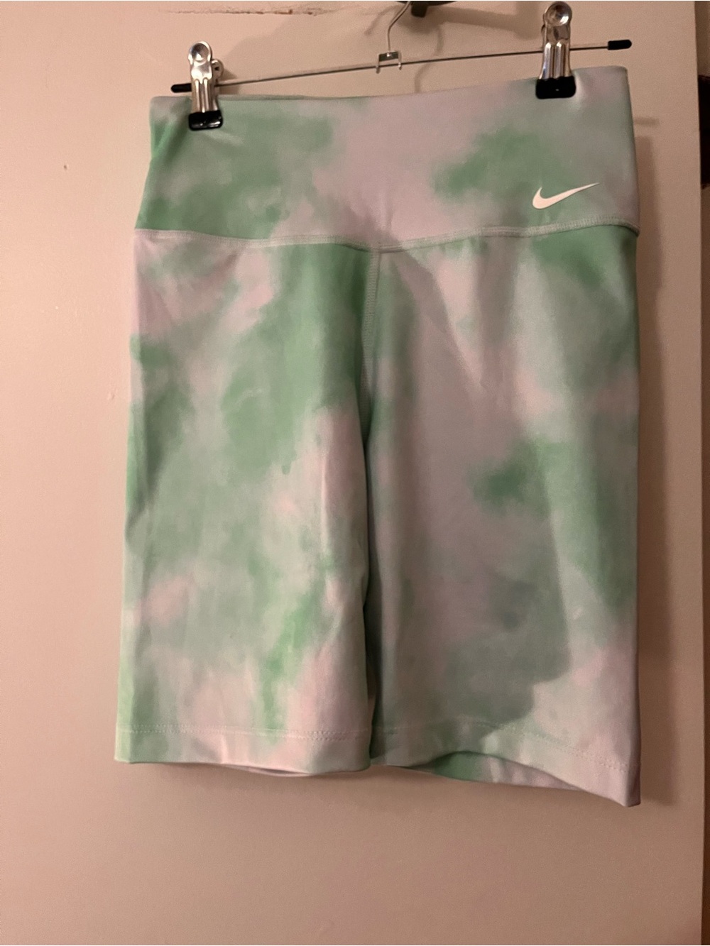 Nike Women’s Mint Green & White Tie-Dye High-Rise Bike Shorts